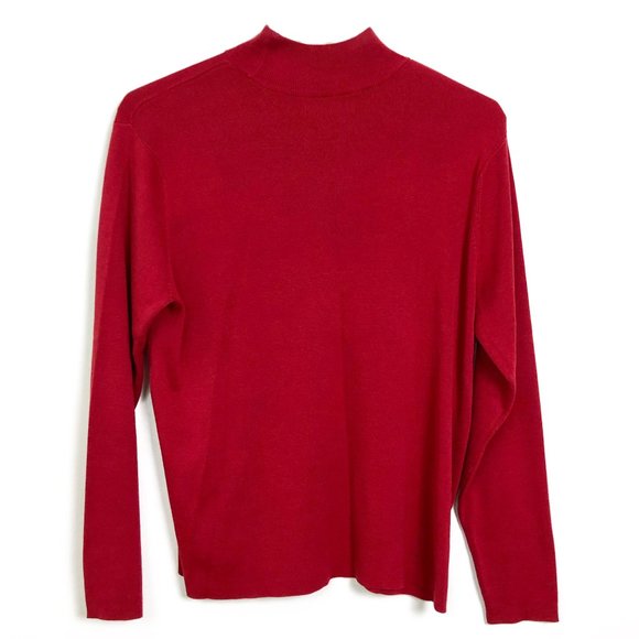 Silk and Cotton Crimson Red Mock Turtleneck - 2X - Picture 2 of 3